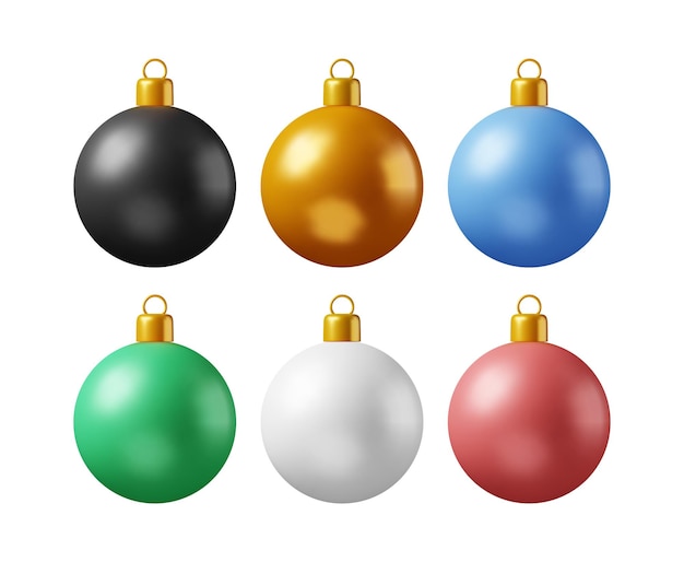 3d-набор рождественских шаров с золотым зажимом изолированный рендеринговый стеклянный рождественский дерево игрушка счастливого нового года декорация счастливый рождество праздник новый год и рождество реалистичная векторная иллюстрация