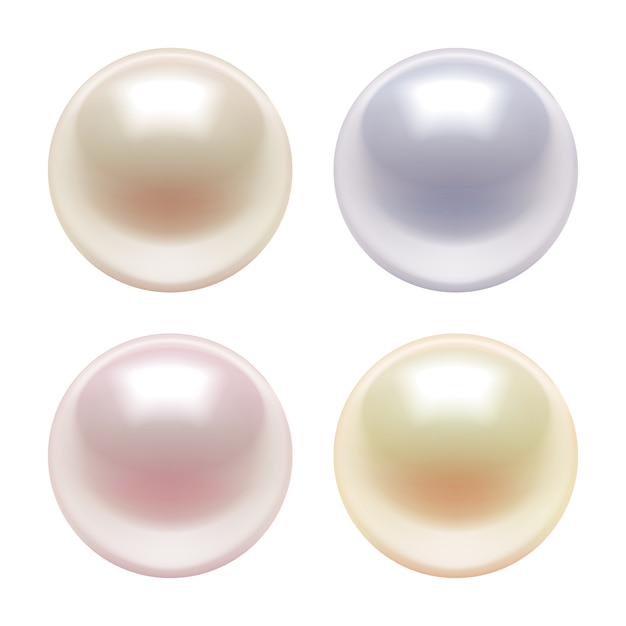 Vector 3d set of sea pearls different color, isolated