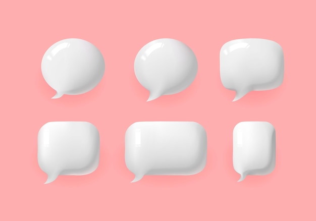 3d-set witte tekstballon chat communicatie leuke stijl vectorillustraties voor web icon