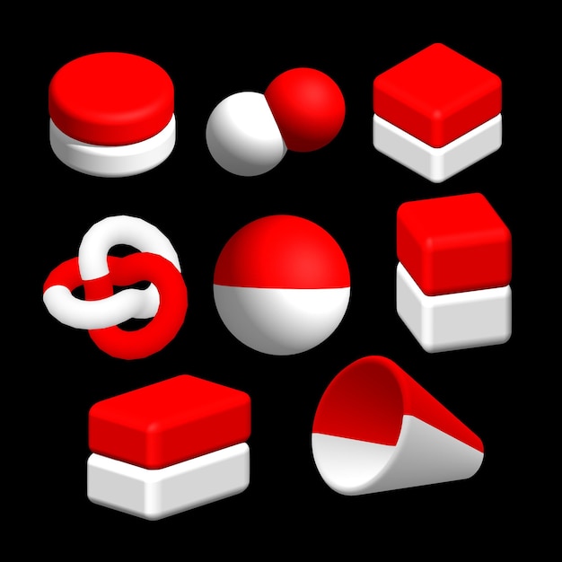 3d shape element red white