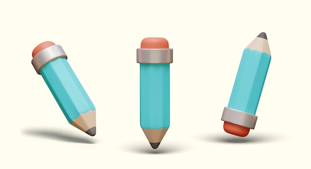 3D sharpened pencil in vertical and tilted position Templates for writing and erasing