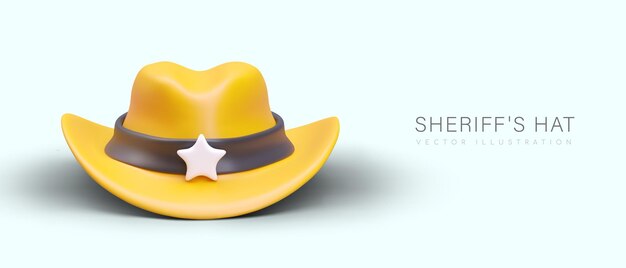 Vector 3d sheriff hat front view symbol of law in wild west vintage male clothing