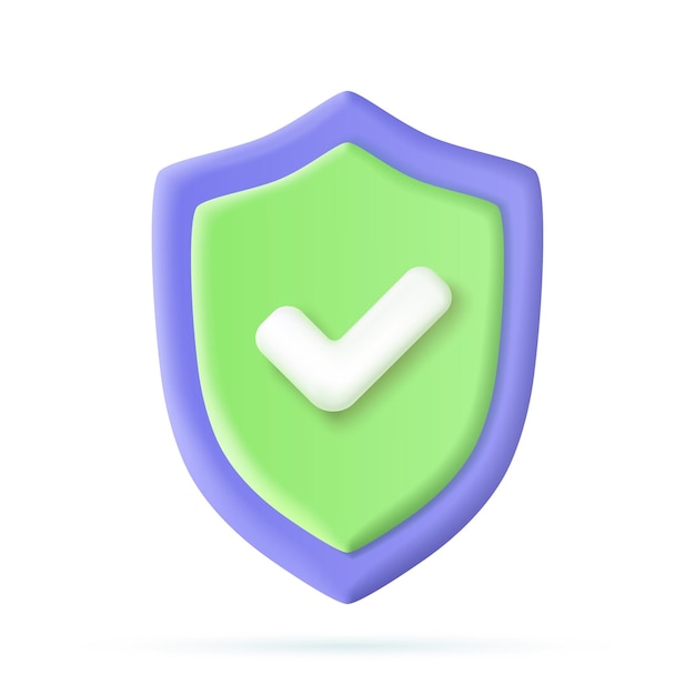 3d shield protected icon with check