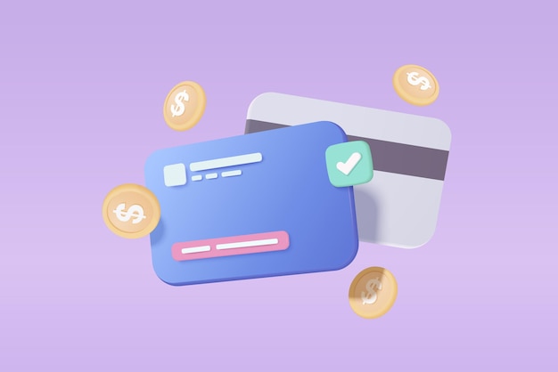 Vector 3d shield protection icon with credit card for online payment on white background concept user account for 3d security with payment protection for e commerce on isolated vector render background