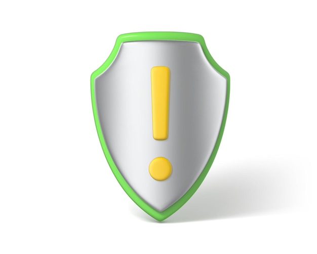 Вектор Трехмерный щит с восклицательным знаком иллюстрация предупреждения о защите значок оповещения символ безопасности и страхования векторная 3d иллюстрация