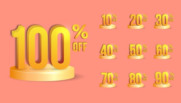 3D Shiney modern percentage collection discount numbers from 10 to 100 percent