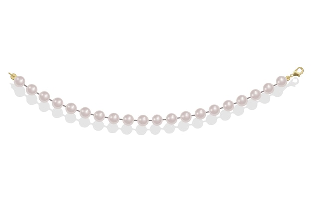 白い背景の結婚式のテーマのベクトル図に 3 D の光沢のある自然な白い真珠の花輪ビーズ