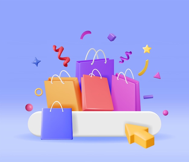 3D Shopping Bag Set Isolated