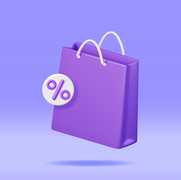 3d shopping bag with percent sign