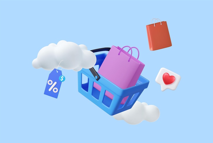 Vector 3d shopping cart with bags
