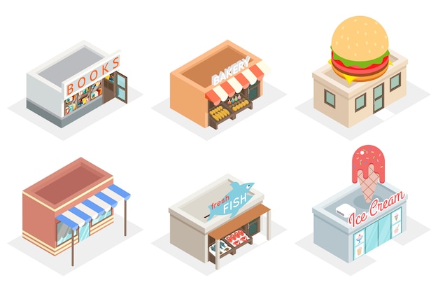 Vector 3d shops and stores in isometric view