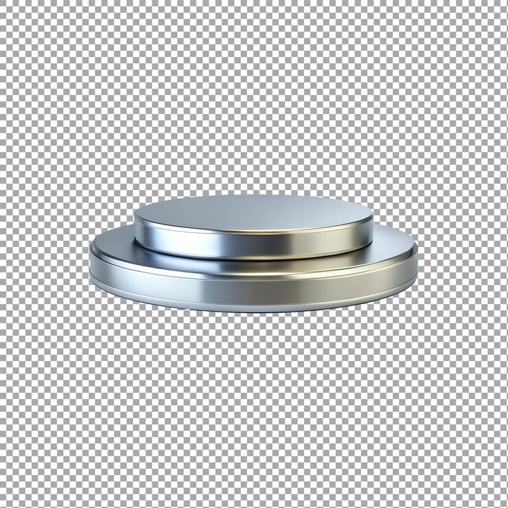 3D silver podium base stand for product display on a transparent background