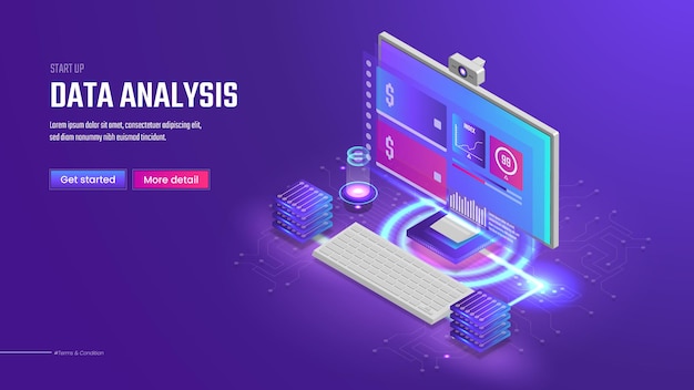 3d-sjabloon voor isometrische gegevensanalyse voor bestemmingspagina's