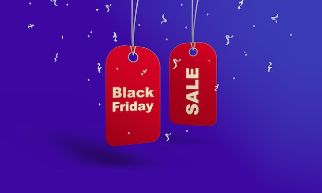 3D-sjabloon voor prijskaartjes voor Black Friday-verkoop, rode etiketten op blauwe achtergrond, vectorillustratie