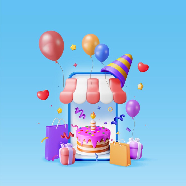 Вектор 3d-смартфон с подарочной коробкой для торта и конфетами