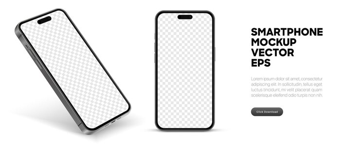 Vector 3d smartphonemodel van hoge kwaliteit met verschillende hoeken en geïsoleerde achtergrond voor mobiele showapp