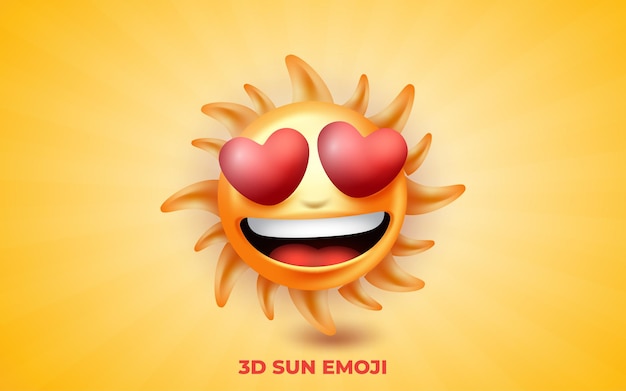 Vector 3d smilling sun emoji with heart