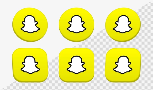 Вектор Значок логотипа 3d snapchat в круглых и квадратных рамках для значков социальных сетей, логотипов сетевых платформ