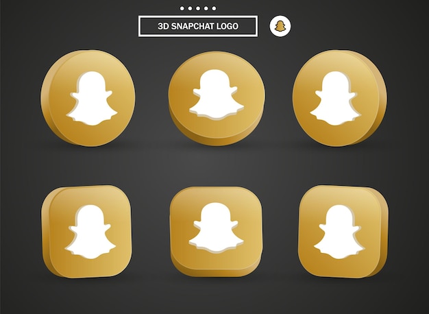 3d snapchat logo icon in modern golden circle and square for social media icons logos