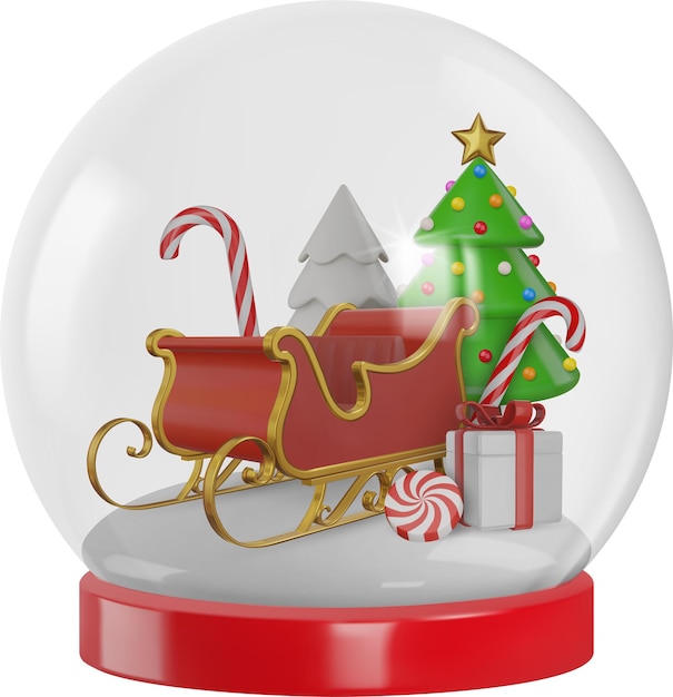 3d snow globe with 3d santa claus sleigh christmas trees candies and gift box