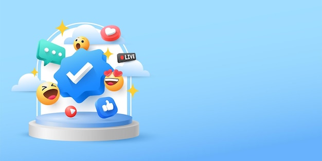 3d social media checkmark verificare il design dell'illustrazione