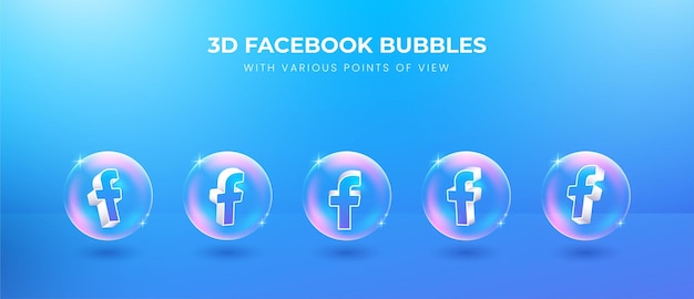 3d social media facebook icon with various points of view