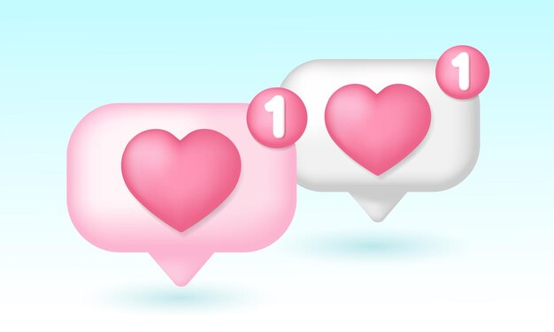 3d social media icon Like concept Heart chat frame like photo social comunication Emoji notification