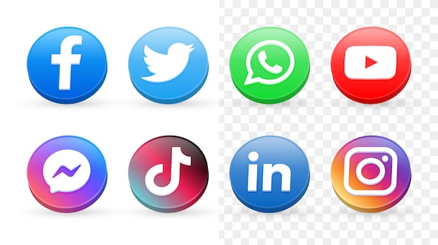 3d social media iconen logo's in moderne cirkel frame meta facebook instagram youtube netwerkpictogram