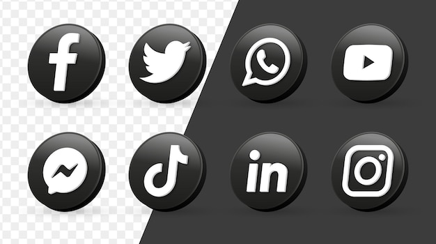 3d social media iconen logo's in zwarte cirkel frame meta facebook instagram youtube netwerkpictogram