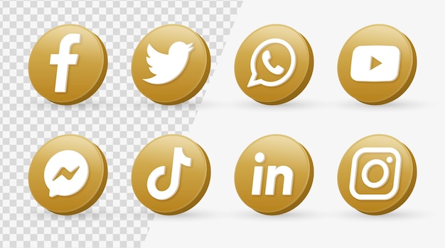 3d social media icons logos gold circle frame meta facebook instagram youtube icon networking logo