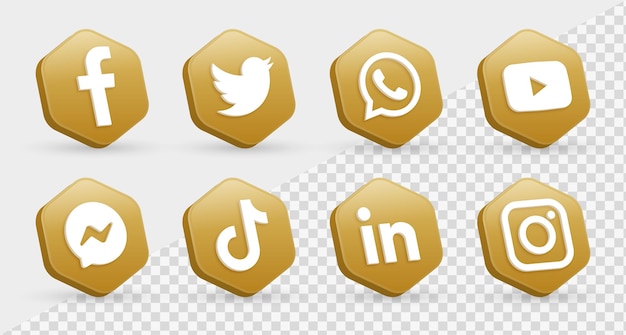 3d social media icons logos golden gold 3d frame meta facebook instagram youtube networking icon