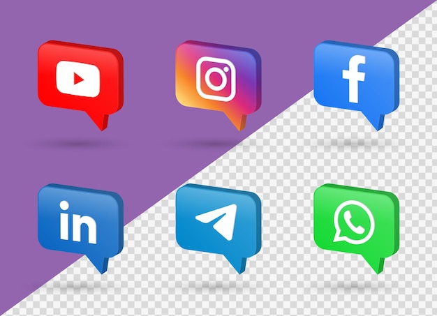 3d social media icons logos in modern style speech bubble facebook instagram networking icon logo