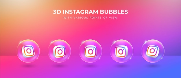 3d social media instagram icon with various points of view