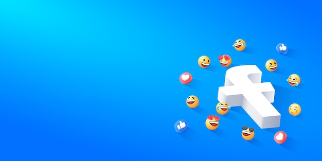 Vector 3d social media logo met emoji achtergrond.