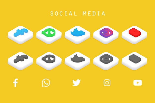3d social media logo set