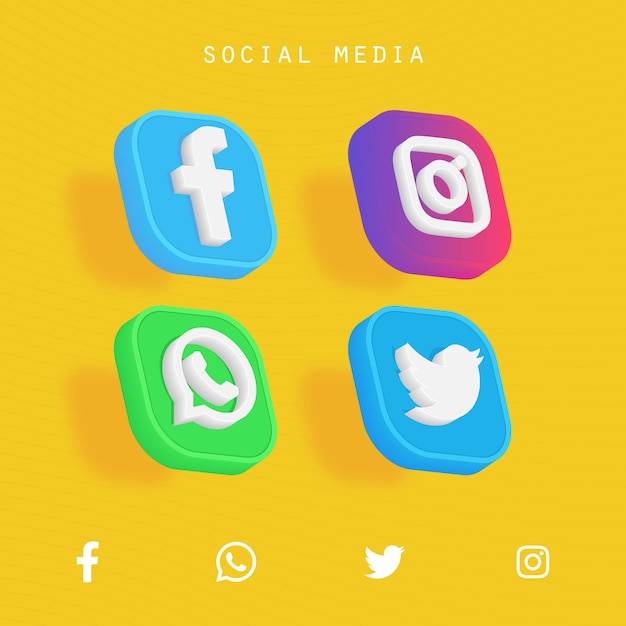 3D social media logo set