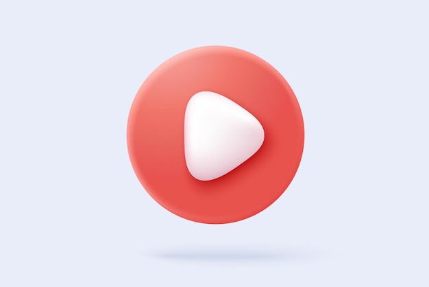 3dソーシャルメディアはバックグラウンドでビデオを再生しますビデオオーディオ再生のカラフルなコンセプトでマルチメディアを開始するための赤い丸い再生ボタン3dメディアプレーヤーボタンアイコンレンダリングベクトルイラスト