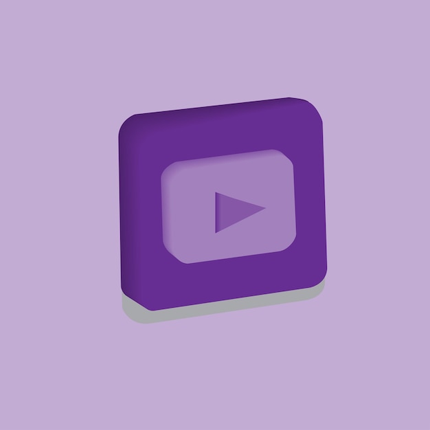 3d social media playing video in background. Purple play button to start multimedia with colorful