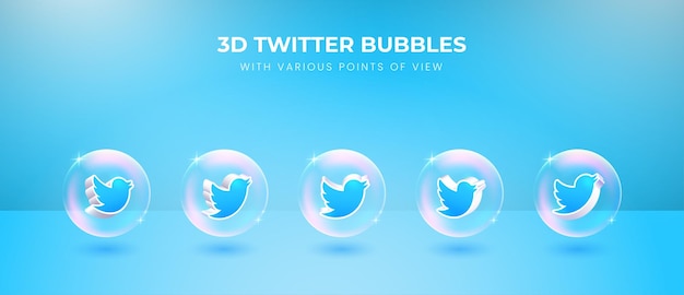 Vector 3d social media twitter icon with various points of view