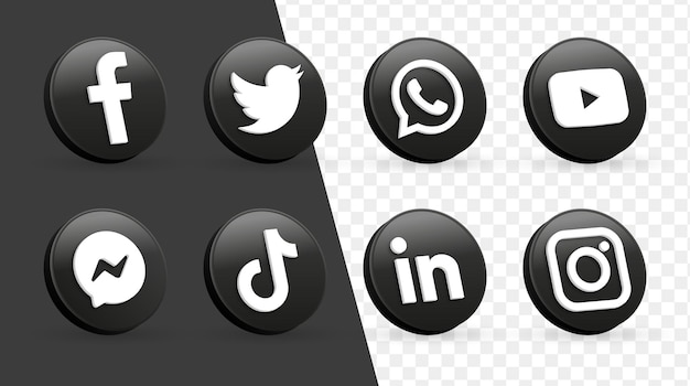 3d sociale media pictogrammen logo's zwarte cirkel frame meta facebook instagram youtube pictogram netwerken logo
