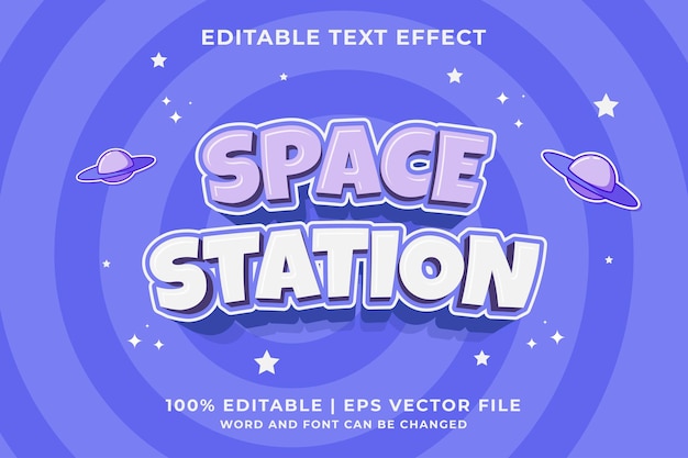 3d Space Station Cartoon Editable Text Effect Premium Vector