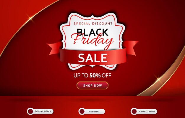 3d special discount black friday sale template banner with blank space for product with abstract red and luxury gradient background