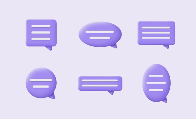 Вектор 3d-икона пузыря речи набор окна чата на фиолетовом фоне современная векторная иллюстрация