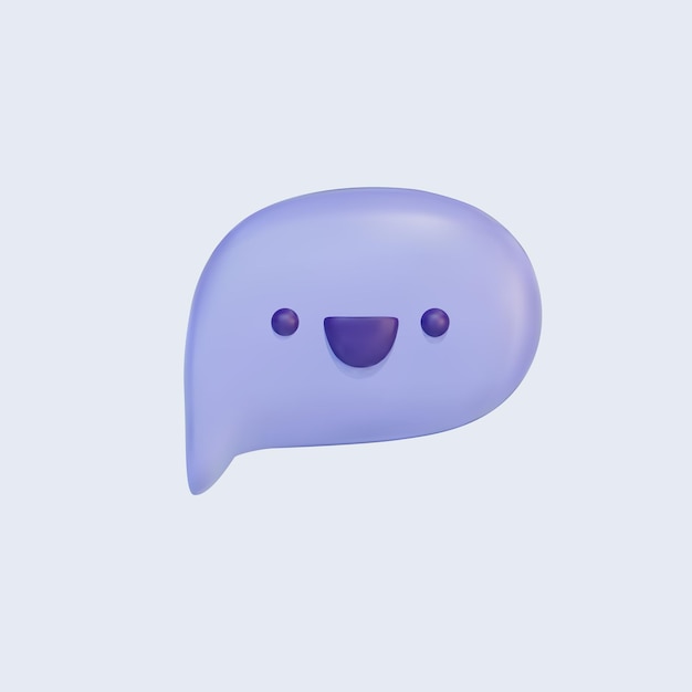 3d speech bubble icon with funny face. Cartoon message box isolated on blue. Realistic vector