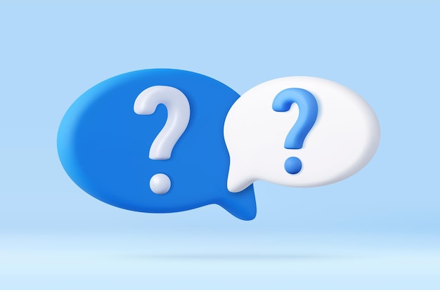 3d speech bubble met vraagteken icoon faq ondersteuning hulp concept heb een vraag vraag antwoord teken of probleem 3d rendering vector illustratie