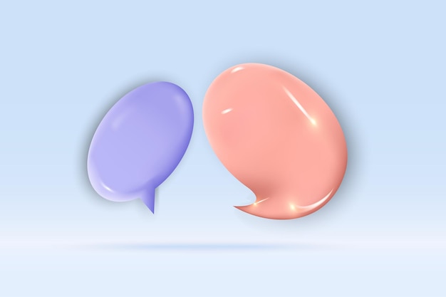 3d speech bubble purple and orange symbol Isolated on light blue background Realistic social media chat 3d vector rendering illustration