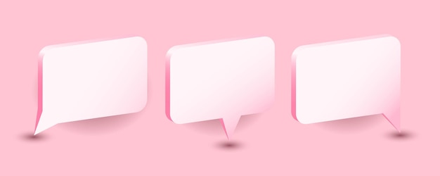 3d Speech Bubble Realistic chat icon set communication balloon pink rectangle elements with shadows chatting and talking and discussion empty message with copy space vector isolated set