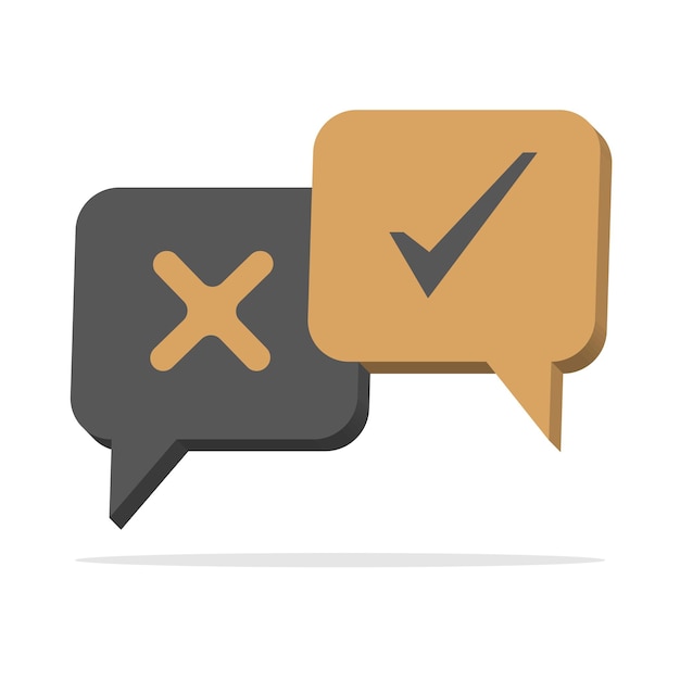 3d speech bubble with check mark and cross in minimal cartoon style