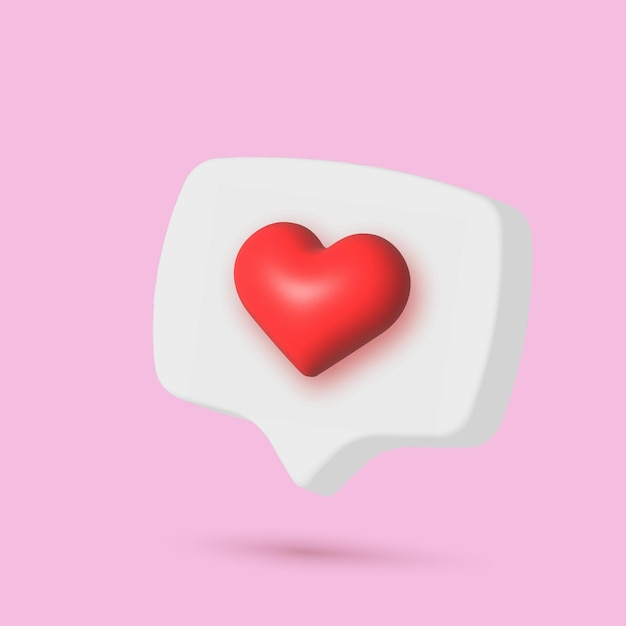 Vector 3d speech bubble with red heart for online social communication on applications vector