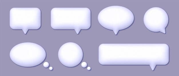 3d speech bubbles set realistic white chat dialogue quotes social media communication elements